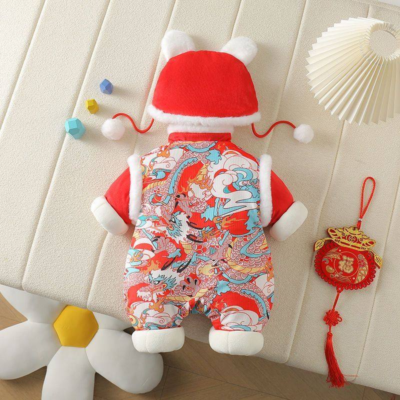 婴儿冬季加厚连体衣周岁礼服宝宝龙年拜年满月百天喜庆新年棉衣服,淘宝优惠券,粉丝福利购,淘宝优惠卷