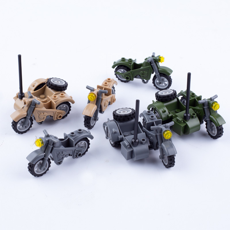 兼容乐高军事二轮摩托车三轮摩托车载具人仔配件小颗粒拼插积玩具 - 图0