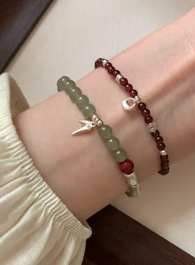 银坨坨石榴石S925纯银钱币手串女新中式小众简约串珠手饰手链礼物