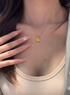 黄金爆闪小方糖吊坠 水贝同款多面反光 沙金挂坠百搭o字锁骨项链