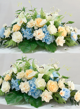 会议桌长桌面摆花假花仿真花装饰