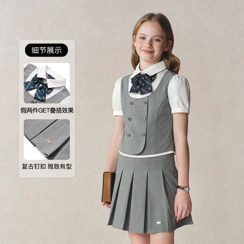 【藤校少女】eland kids衣恋童装女童套装夏季演出礼服短袖短裙 - 图0
