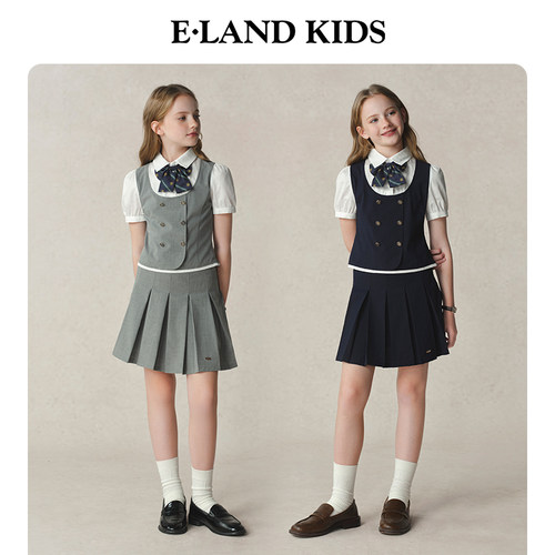 【藤校少女】eland kids衣恋童装女童套装夏季演出礼服短袖短裙 - 图3