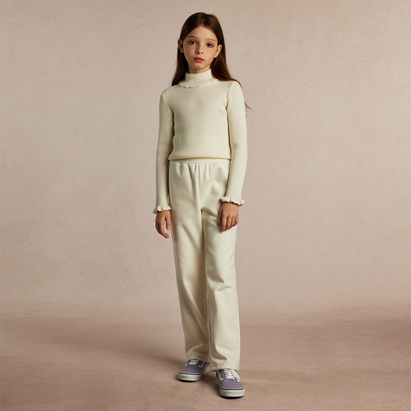 【加绒】eland kids衣恋童装女童卫裤秋冬学院风徽章刺绣长裤子 - 图1