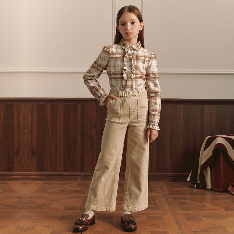 eland kids衣恋童装女童牛仔裤春秋简约时尚松紧腰休闲直筒裤子,淘宝优惠券,粉丝福利购,淘宝优惠卷