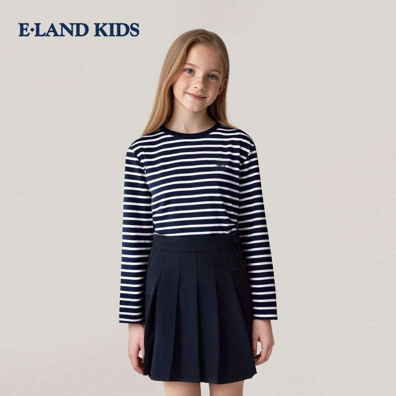 【100%棉】eland kids衣恋童装男童条纹T恤25年秋新女童长袖上衣,淘宝优惠券,粉丝福利购,淘宝优惠卷