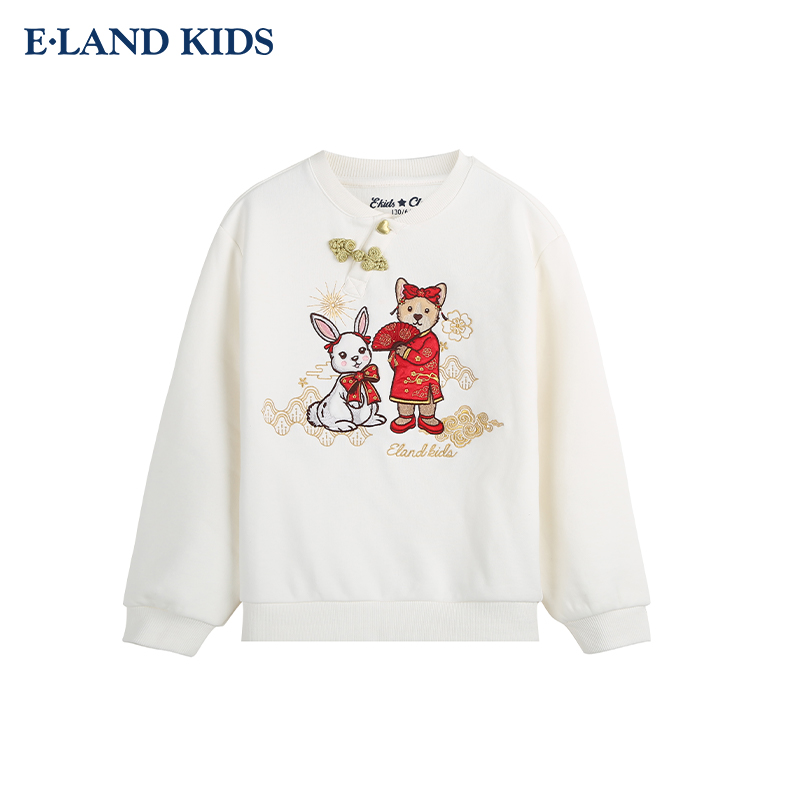 【加绒】eland kids衣恋童装女童卫衣秋冬季中式盘扣刺绣卡通上衣 - 图3