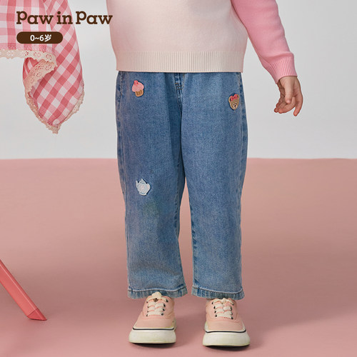 PawinPaw卡通小熊童装秋季女宝宝休闲宽松舒适牛仔裤 - 图0