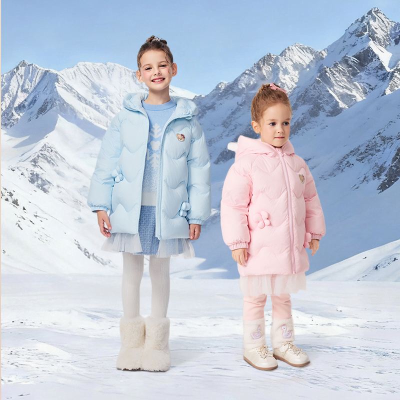 PawinPaw卡通小熊童装25年秋冬新款女童女宝中长款羽绒服温暖百搭 - 图1