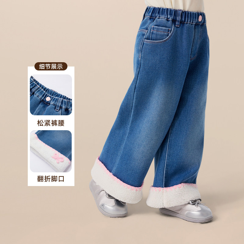 PawinPaw卡通小熊童装25年秋冬新款女宝宝加绒牛仔裤宽松保暖百搭,淘宝优惠券,粉丝福利购,淘宝优惠卷