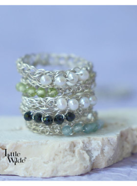 小众独特钩针纯银戒指天然石