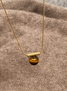 棕色美拉德吊坠项链女