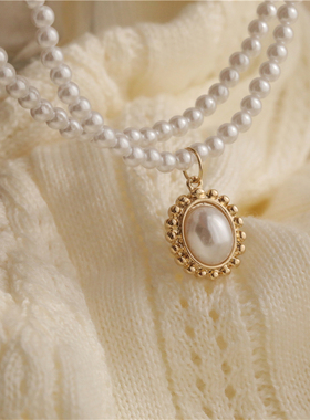 法式珍珠款吊坠项链轻奢