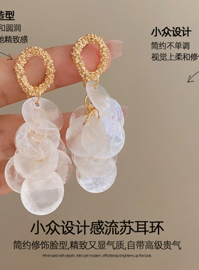 度假风贝壳款流苏耳夹女长款