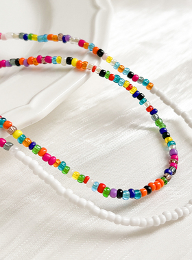 多巴胺彩色串珠拼接项链女