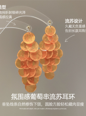 夏日彩色贝壳款流苏耳环女