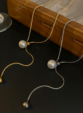 珍珠款吊坠项链女金色轻奢