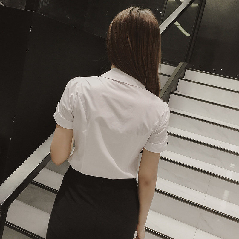 2020短袖衬衫女v领打底衫 听香水榭服饰衬衫