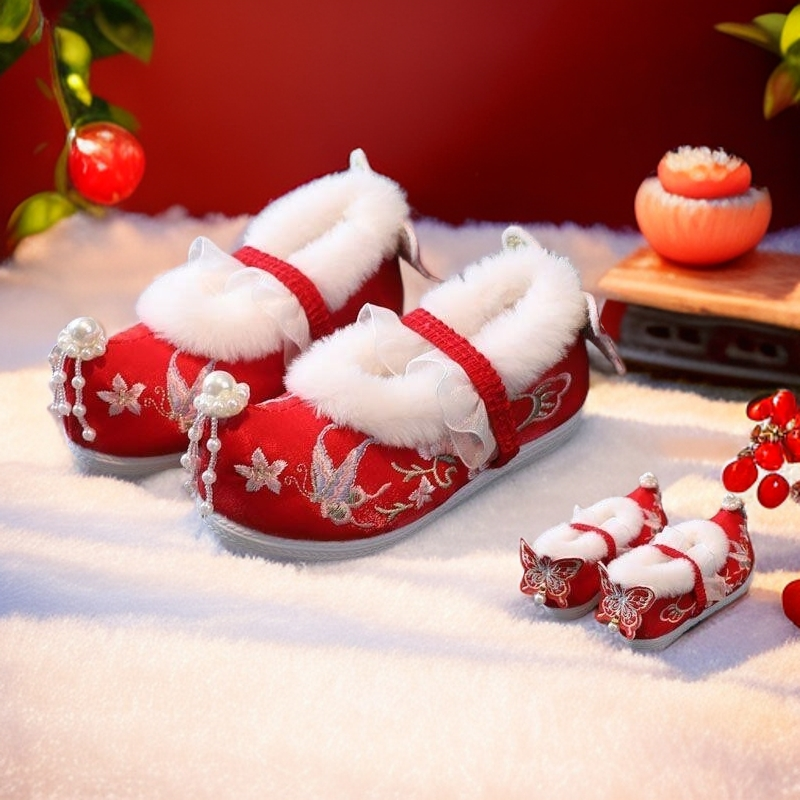 冬季新款古装儿童汉服鞋女童宝宝国风绣花鞋加绒虎头棉鞋拜年鞋红,淘宝优惠券,粉丝福利购,淘宝优惠卷