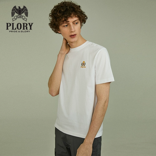 PLORY Летняя комфортная футболка с коротким рукавом с круглым воротником, свободный крой, с вышивкой, для влюбленных
