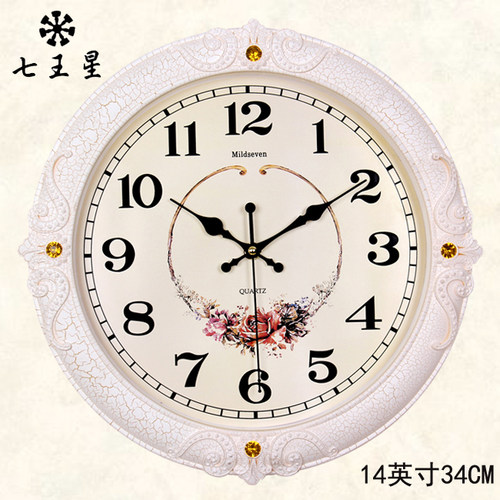 七王星客厅欧式挂钟卧室静音钟表创意田园艺术墙壁挂表电子石英钟 - 图2