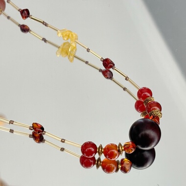 原创设计手工串珠复古多宝毛衣链新中式毛衣链