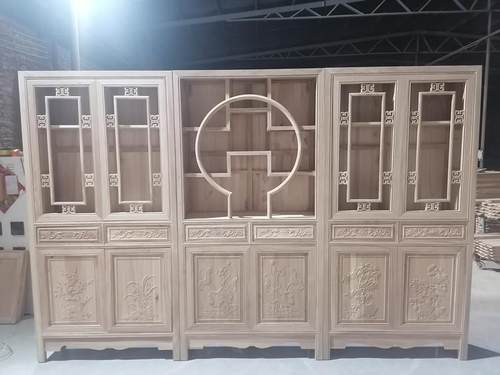 新中式书柜组合白茬老榆木全实木书橱储物展示柜免漆简约书架带门 - 图2