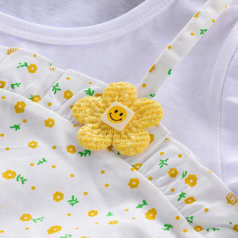 女童连衣裙夏季纯棉碎花裙子吊带夏季装新品短袖薄款洋气女假两件,淘宝优惠券,粉丝福利购,淘宝优惠卷