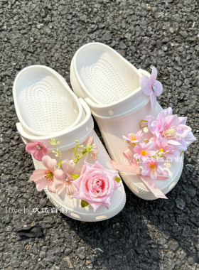 原创洞洞鞋鞋花仿真花朵花束鞋扣适配crocs配饰仙女风不撞款特别