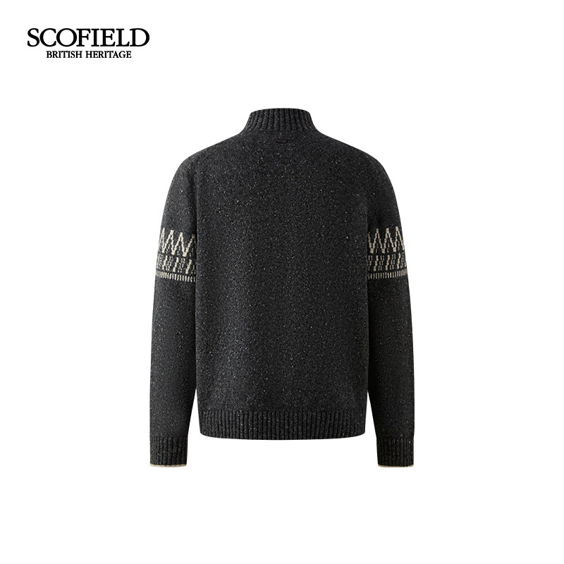 【羊毛混纺】SCOFIELD男装25年秋冬新品提花图案拉链高领长袖毛衫,淘宝优惠券,粉丝福利购,淘宝优惠卷