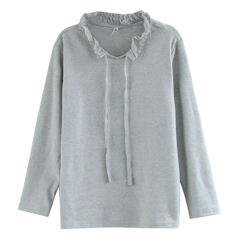 代勒原创文艺花朵领蕾丝拼接打底衫 代勒 格调 棉麻文艺小院T恤