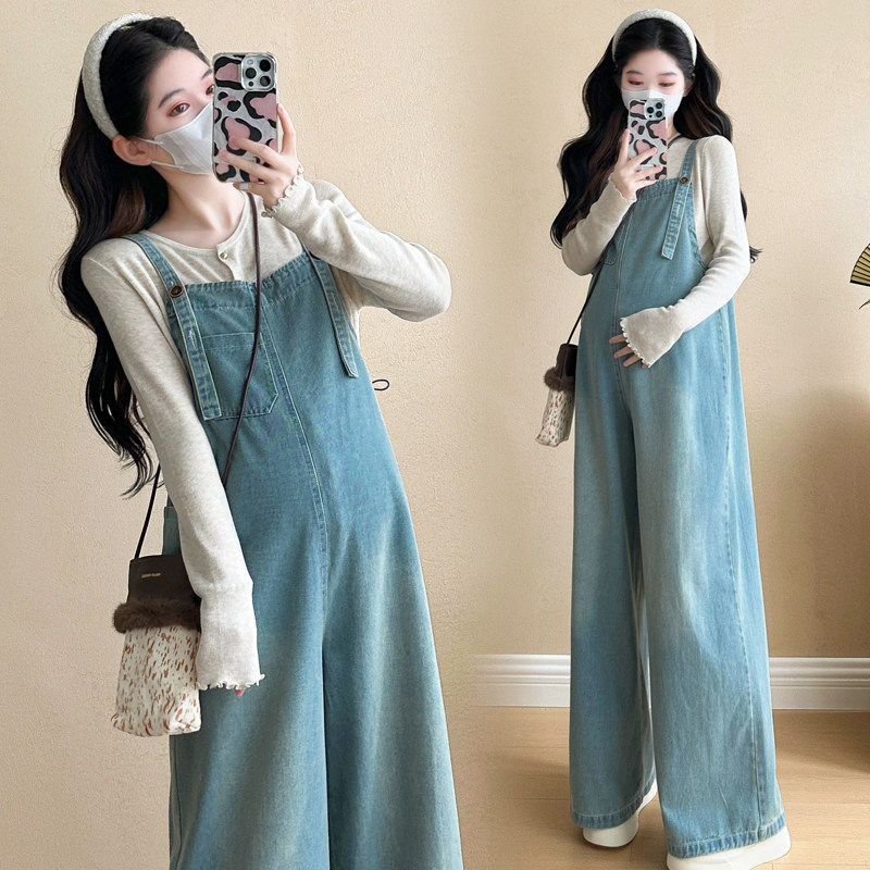 孕妇春装套装2026新款洋气时髦孕期穿搭上衣牛仔背带裤春秋两件套,淘宝优惠券,粉丝福利购,淘宝优惠卷