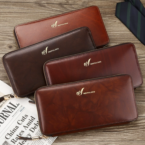 威富龙 Длинный бумажник, кошелек с молнией, кожаная сумка с петлей на руку, в корейском стиле