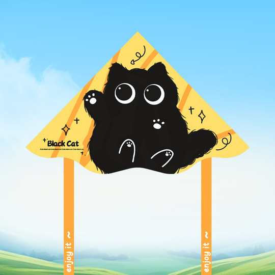 黑球猫猫风筝 带线轮套装 潍坊卡通微风易飞儿童大人手持到手可飞