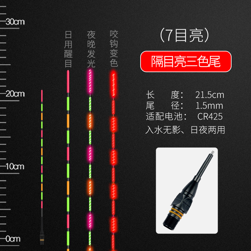 皇榜夜光漂日夜两用尾入水无影加粗尾三色尾阴天尾（无漂身电池） - 图2