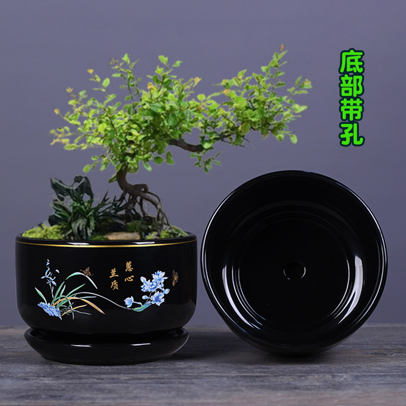 花盆陶瓷带托盘加厚简约家用室内蝴蝶兰花绿吸水透气轻奢海棠花盆,淘宝优惠券,粉丝福利购,淘宝优惠卷