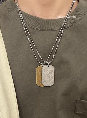 复古美式大兵军牌钛钢项链