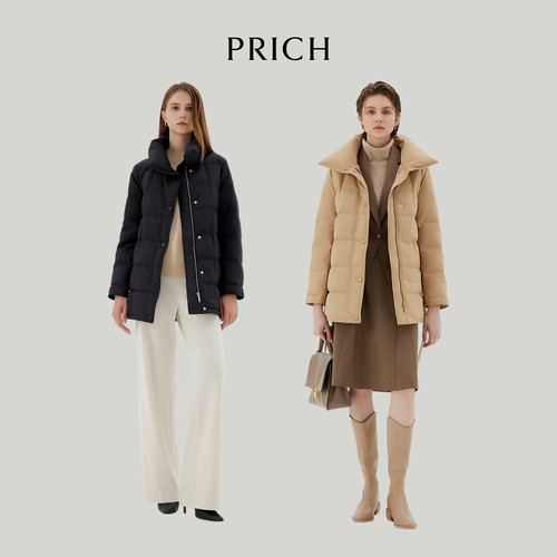 【90%鹅绒】PRICH时尚翻领束腰型面包格保暖羽绒服冬季新款女 - 图3