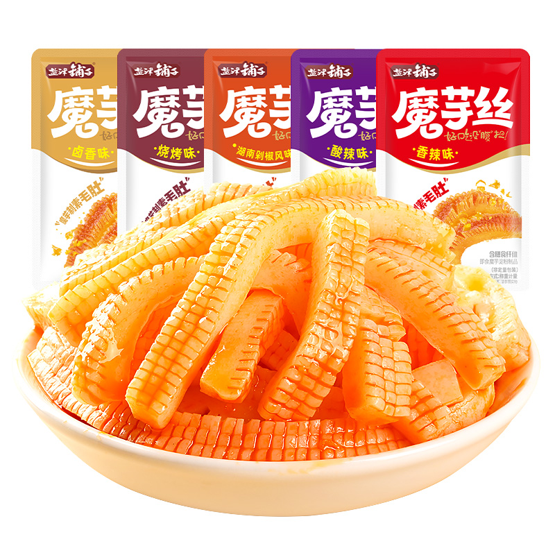 盐津铺子魔芋丝素毛肚零食小吃辣爽休闲食品辣条宿舍分享网红爆款