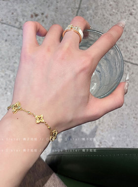 重工！铜镀金四叶草中古拉丝手链