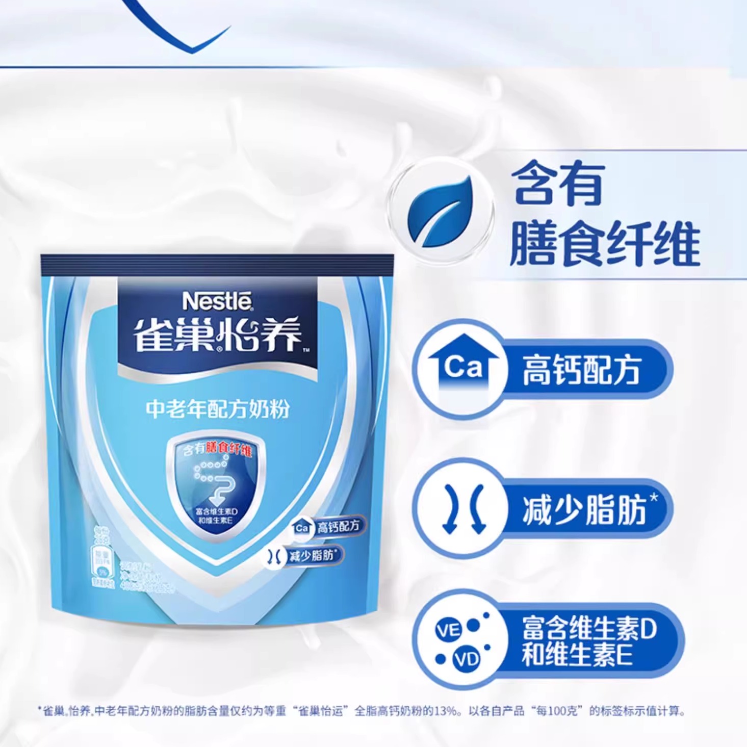 雀巢怡养中老年成人高钙不添加蔗糖营养牛奶粉400g*2袋32条便携装 - 图0