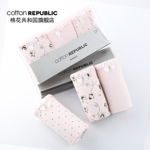 Cotton Republic/棉花共和国3条装女士纯棉基本款印花三角内裤