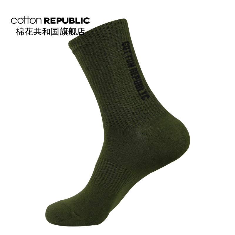 棉花共和国男士纯色抽条运动中筒袜 棉花共和国短袜/打底袜/丝袜/美腿袜