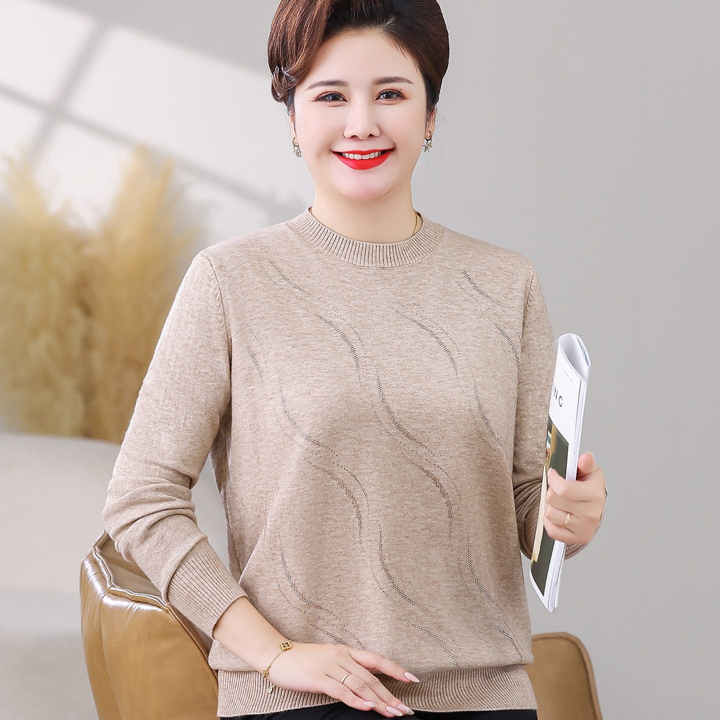 大码中老年女春秋装宽松毛衣打底衫200斤胖妈妈洋气加肥加大上衣,淘宝优惠券,粉丝福利购,淘宝优惠卷