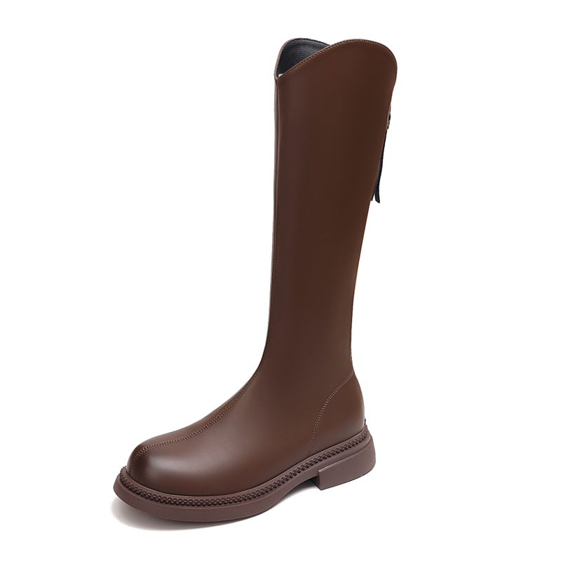 大码43真皮长筒靴女2025秋冬新款厚底小个子增高显瘦不过膝骑士靴 - 图3