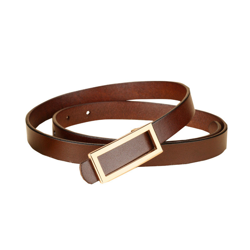 牛皮简约百搭黑色平滑扣细真皮腰带 龙之初腰带/皮带/腰链