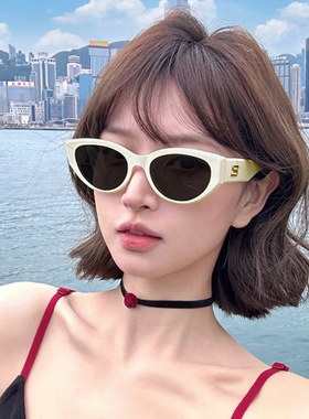 2025高级感防紫外线防晒猫眼墨镜米黄色网红海边度假太阳镜女ins