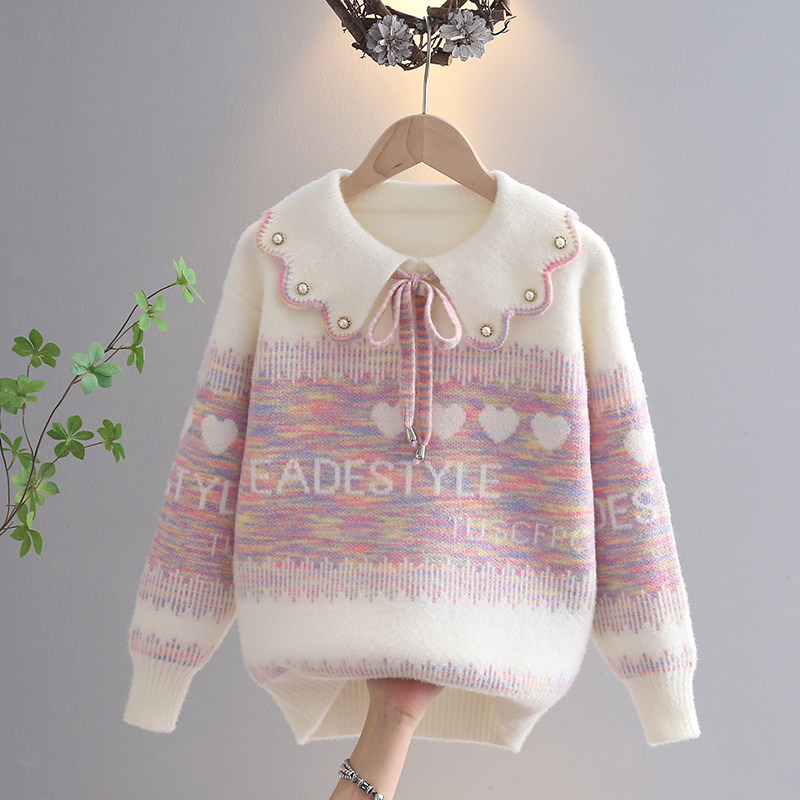 女童秋冬季娃娃领毛衣2025新款加厚保暖洋气中大童针织打底衫上衣,淘宝优惠券,粉丝福利购,淘宝优惠卷