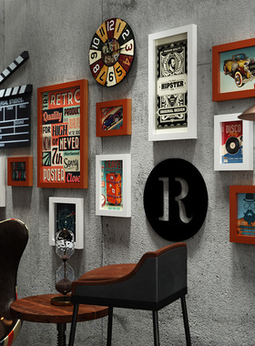 酒吧饭店照片相框组合墙面壁饰