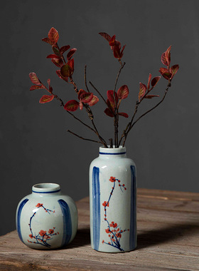 宋代美学青花手绘陶瓷茶桌插花瓶